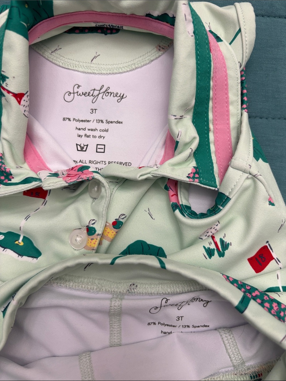 SweetHoney Mint The Masters Golf-Print Polo Skort Set 3T - Picture 2 of 6